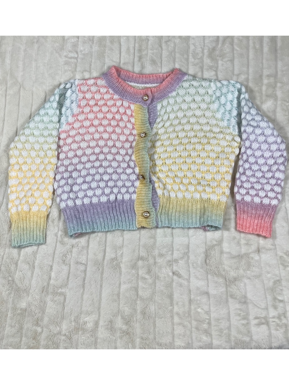 Pastel Soft Girl M Preppy Winter Spring Purple Yellow White Button Crop Cardigan